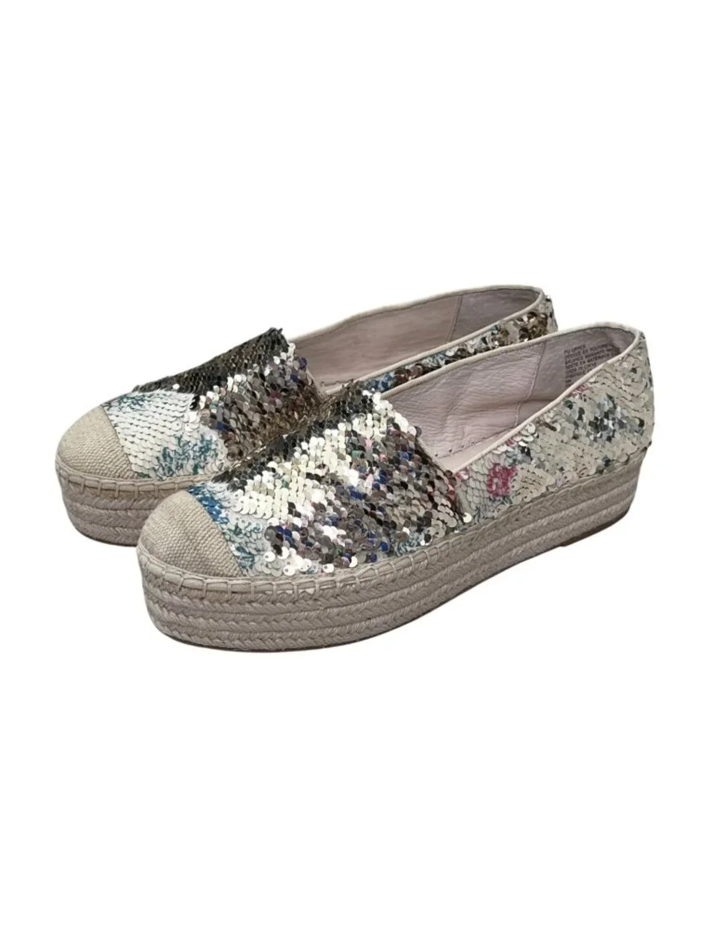 Caslon Collins Floral Gold Reversible Sequin Espadrille Platform Shoes SZ 9 NWOB